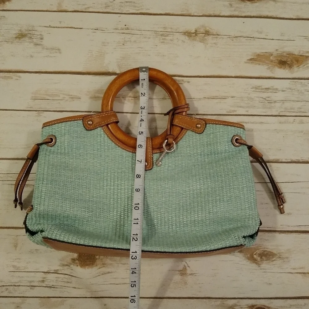 Fossil Woven Rattan Soft Seafoam Green Satchel Bag - Picture 8 of 16